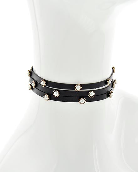 Leather/Pearl Choker