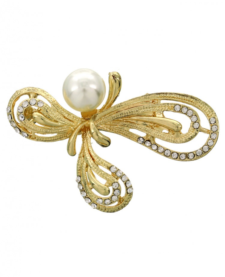 Flower/Pearl Metal Brooch