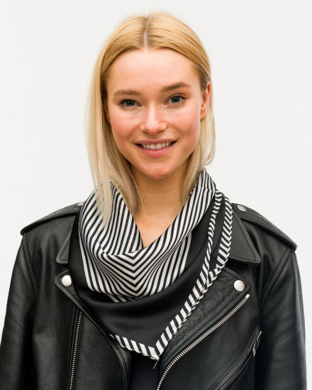 Black Stripe Printed Silky Bandana Scarf