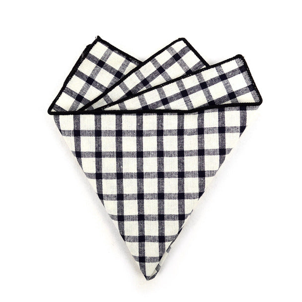 Black & Beige Checkered Plaid Pocket Square