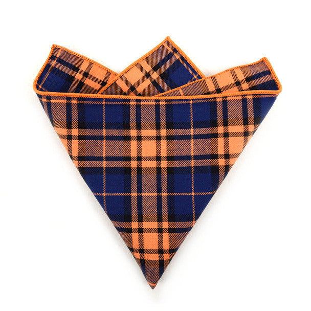 Orange & Navy Plaid Pocket Square