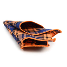 Load image into Gallery viewer, Orange &amp; Navy Plaid Pocket Square
