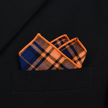 Load image into Gallery viewer, Orange &amp; Navy Plaid Pocket Square
