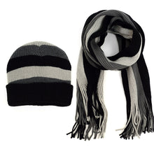 Load image into Gallery viewer, Men&#39;s Winter Knit Thick Striped Scarf and Hat Set
