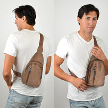 Load image into Gallery viewer, Brown Crossbody Canvas Sling Bag Backpack with Adjustable Strap
