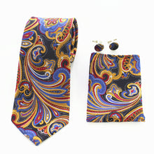 Load image into Gallery viewer, Multi Color Paisley Silk Necktie with Cufflinks &amp; Pocket Square for Men
