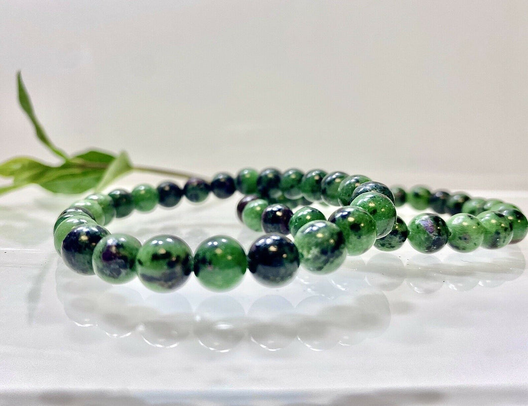 Natural Ruby Zoisite 8mm 7.5” Stretch Bracelet