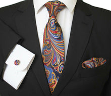 Load image into Gallery viewer, Multi Color Paisley Silk Necktie with Cufflinks &amp; Pocket Square for Men
