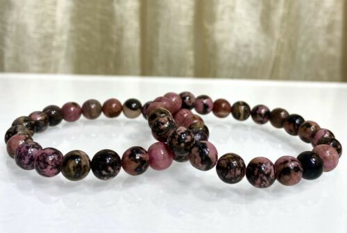 Natural Rhodonite 8mm 7.5” Stretch Bracelet